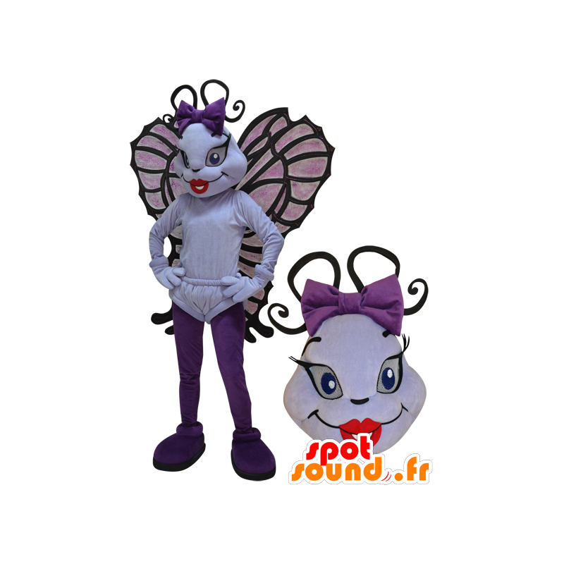 Mascotte d'insecte volant, de papillon blanc et violet - MASFR032958 - Mascottes Insecte