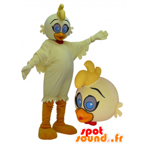 Gelb und orange Riese Ente Maskottchen mit blauen Augen - MASFR032961 - Enten-Maskottchen