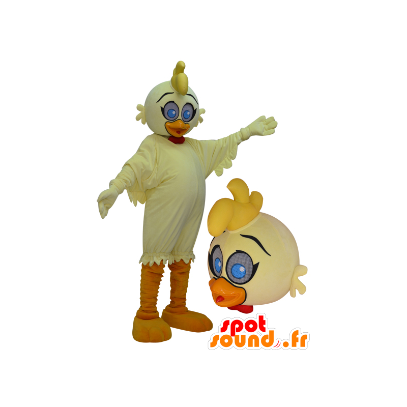 Geel en oranje gigantische eend mascotte met blauwe ogen - MASFR032961 - Mascot eenden