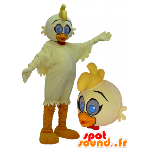 Mascotte de canard géant jaune et orange avec des yeux bleus - MASFR032961 - Mascotte de canards