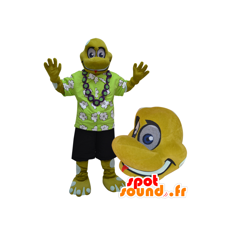 Mascot schildpad, geel reptiel vakantieganger gehouden - MASFR032962 - Turtle Mascottes