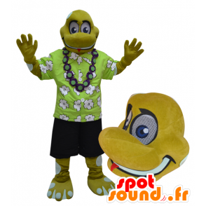 Mascotte de tortue, de reptile jaune en tenue de vacancier - MASFR032962 - Mascottes Tortue