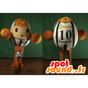 Brun fodboldbold maskot, sort og hvid - Spotsound maskot