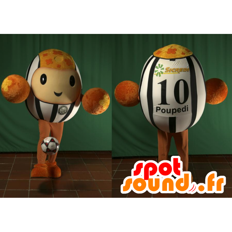 Ball fotball maskot brun, svart og hvitt - MASFR032964 - Maskoter gjenstander
