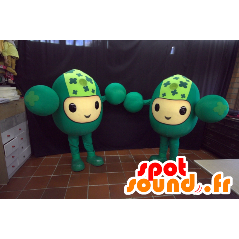 2 mascottes de bonshommes tout verts, rigolos - MASFR032966 - Mascottes Homme