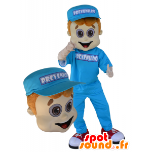Mascot jonge man, gekleed in blauw met een dop - MASFR032970 - man Mascottes