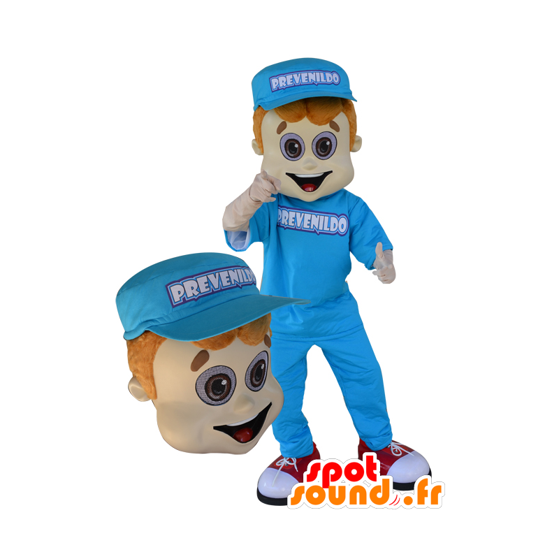 Mascot junger Mann in blau mit einer Kappe gekleidet - MASFR032970 - Menschliche Maskottchen