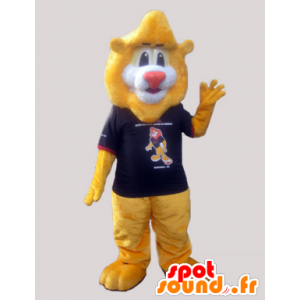 Large lion mascot soft yellow with a t-shirt - MASFR032972 - Lion mascots