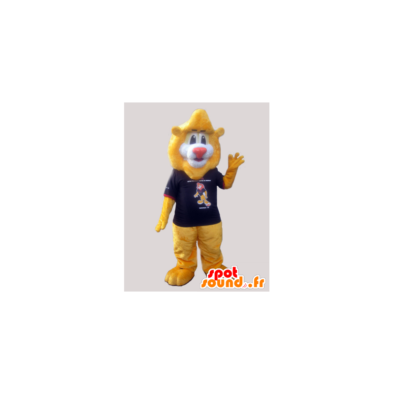 Large lion mascot soft yellow with a t-shirt - MASFR032972 - Lion mascots