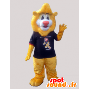 Grande leone mascotte giallo tenue con una t-shirt - MASFR032972 - Mascotte Leone