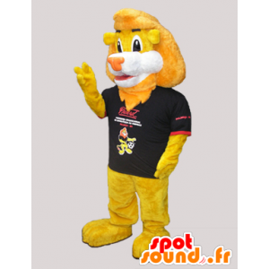 Mascotte de gros lion jaune tout doux avec un t-shirt - MASFR032972 - Mascottes Lion