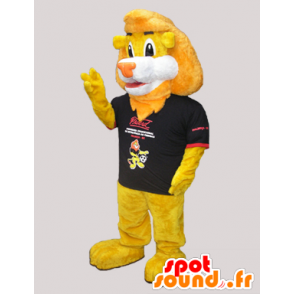 Grande leone mascotte giallo tenue con una t-shirt - MASFR032972 - Mascotte Leone