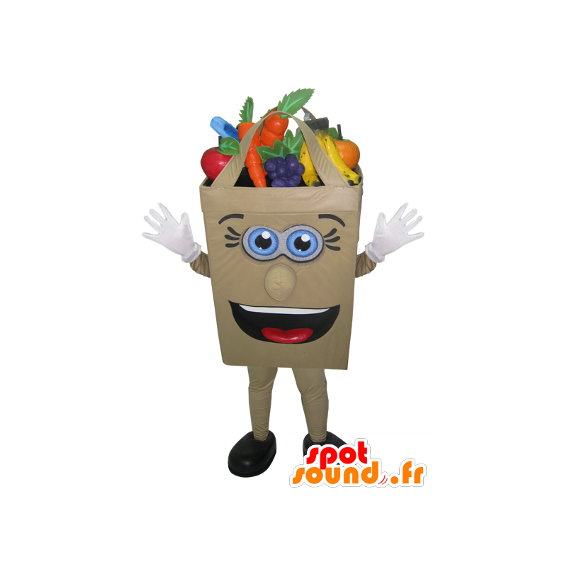 Paper bag mascot filled with fruits and vegetables - MASFR032973 - Mascots of objects