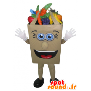 Paper bag mascot filled with fruits and vegetables - MASFR032973 - Mascots of objects