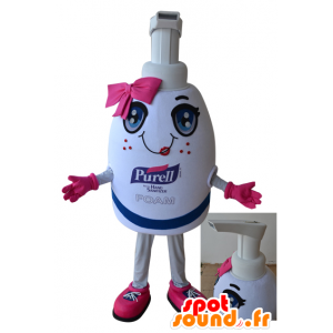 White and pink giant soap bottle mascot - MASFR032975 - Mascots of objects