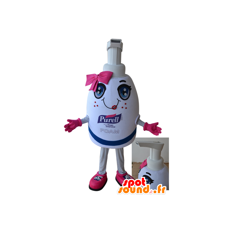 Gigante bianco e rosa bottiglia di sapone mascotte - MASFR032975 - Mascotte di oggetti
