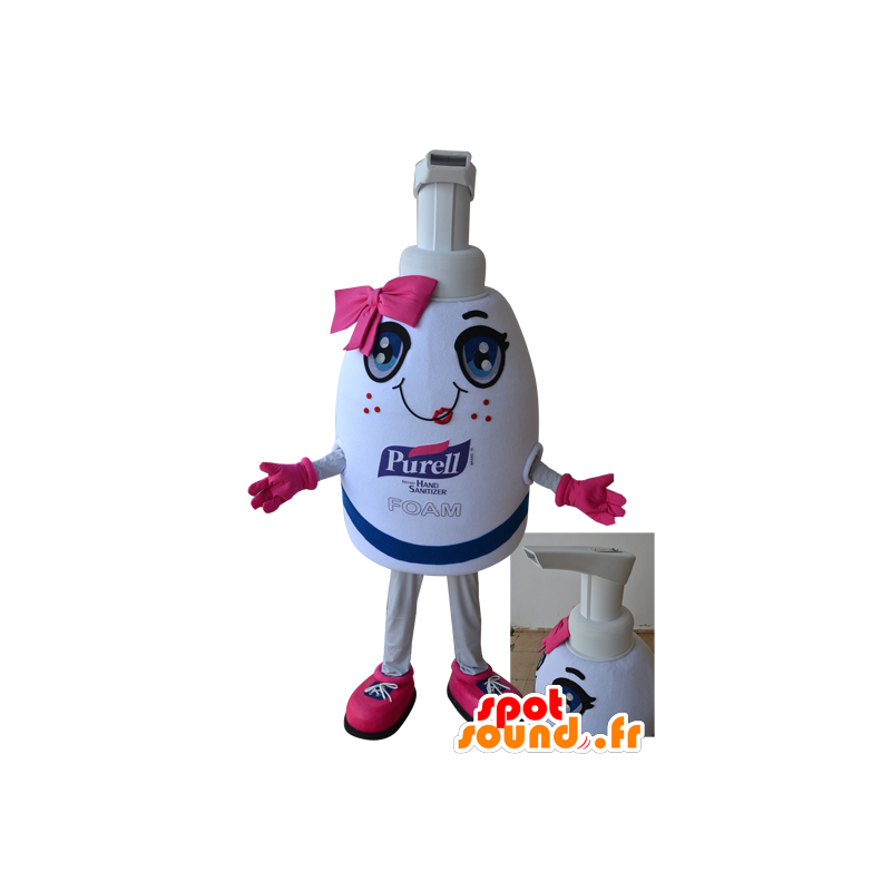 Reusachtige witte en roze zeep fles mascotte - MASFR032975 - mascottes objecten