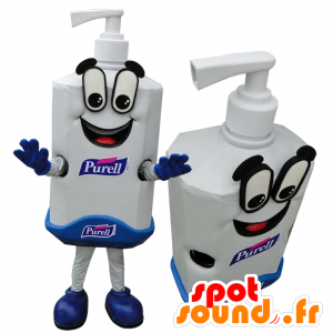 Gigante bianco e blu bottiglia di sapone mascotte - MASFR032976 - Mascotte di oggetti