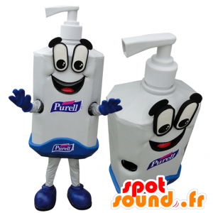 White and blue giant soap bottle mascot - MASFR032976 - Mascots of objects