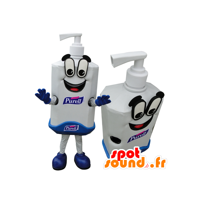 Gigante bianco e blu bottiglia di sapone mascotte - MASFR032976 - Mascotte di oggetti