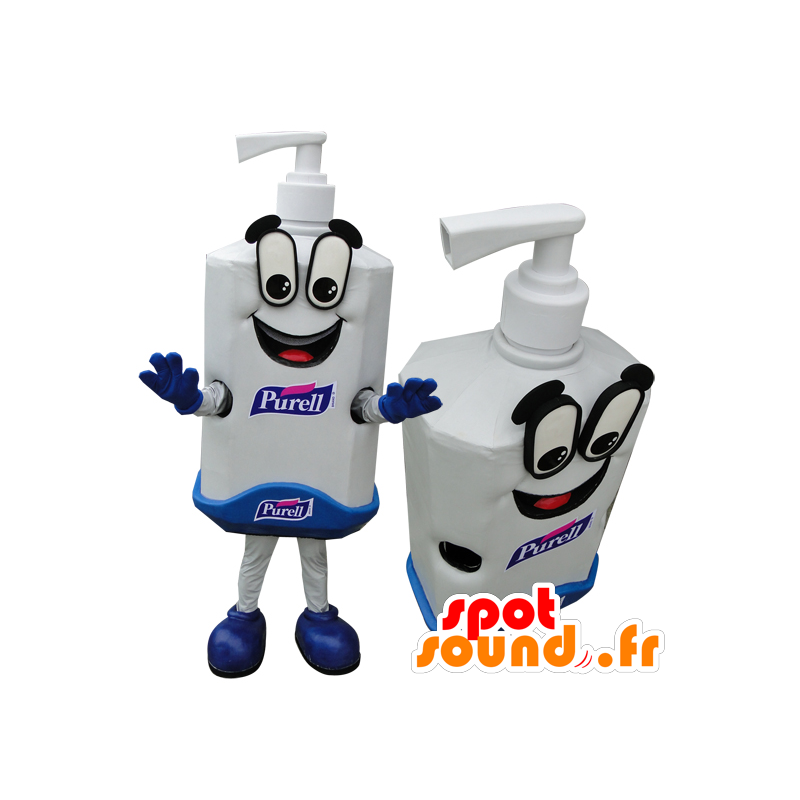 Witte en blauwe reus zeep fles mascotte - MASFR032976 - mascottes objecten