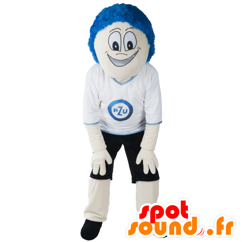 Mascota del muñeco de nieve con el pelo azul y en ropa deportiva - MASFR032977 - Mascota de deportes