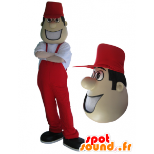 Mascot Mann im Overall und rote Kappe. - MASFR032982 - Menschliche Maskottchen