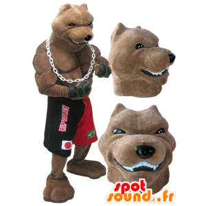 Mascotte de chien de race géant et musclé en tenue de boxeur - MASFR032986 - Mascottes de chien