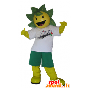 Yellow and green man mascot with leaves on head - MASFR032987 - Mascots of plants
