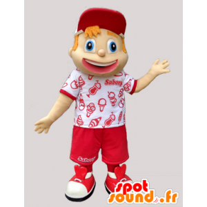 Mascot jonge jongen gekleed in rood en wit vakantieganger - MASFR032990 - Mascottes Boys and Girls