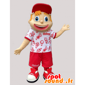 Menino novo mascote vestida de turista vermelho e branco - MASFR032990 - Mascotes Boys and Girls