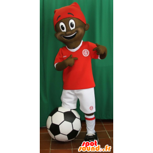 Mascotte ragazzo africano vestito di calcio - MASFR032991 - Ragazze e ragazzi di mascotte