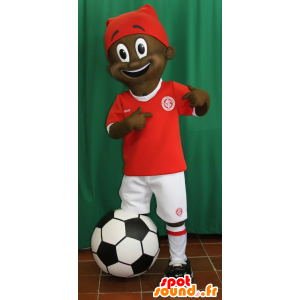 Menino Africano mascote vestida no futebol - MASFR032991 - Mascotes Boys and Girls