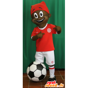 Mascot Afrikaanse jongen gekleed in voetbal - MASFR032991 - Mascottes Boys and Girls