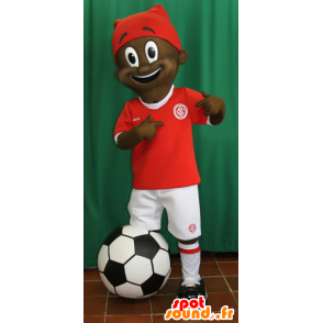 Menino Africano mascote vestida no futebol - MASFR032991 - Mascotes Boys and Girls