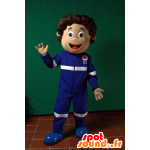 Mascot ambulance, gekleed in blauwe uniformen hulpverlener - MASFR032993 - Human Mascottes