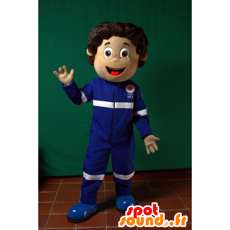Mascot ambulância, vestida de azul uniformes salvador - MASFR032993 - Mascotes humanos