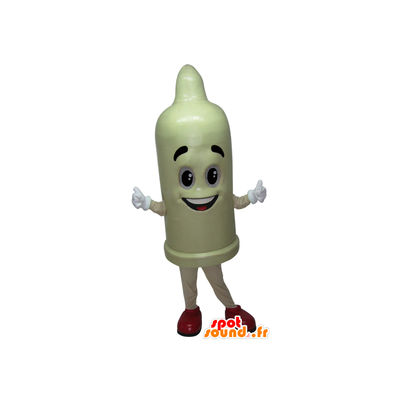 Bianco gigante mascotte preservativo con un sorriso - MASFR032996 - Mascotte di oggetti
