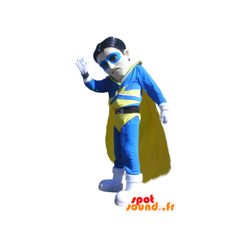 Mascot superhero vigilante in blue outfit and yellow - MASFR033001 - Superhero mascot