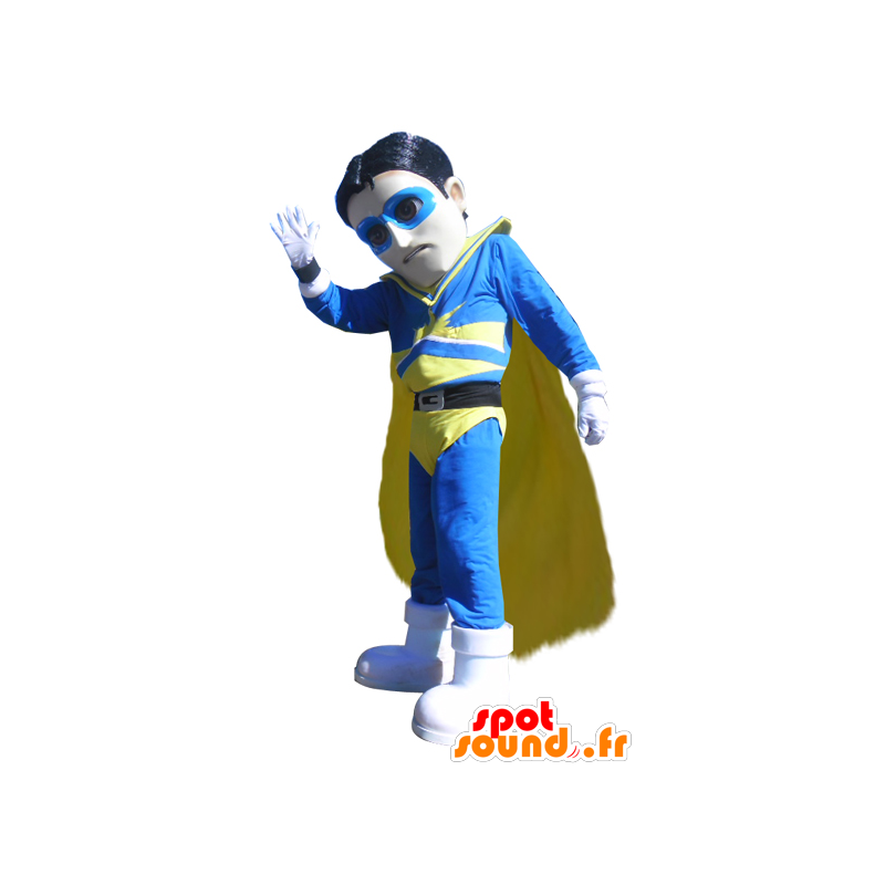 Mascotte supereroe vigilante in abito blu e giallo - MASFR033001 - Mascotte del supereroe