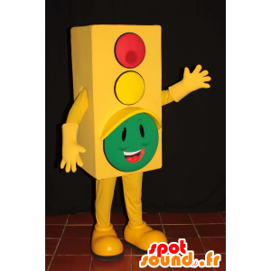 Amarelo mascote semáforo com a cabeça no verde - MASFR033002 - objetos mascotes