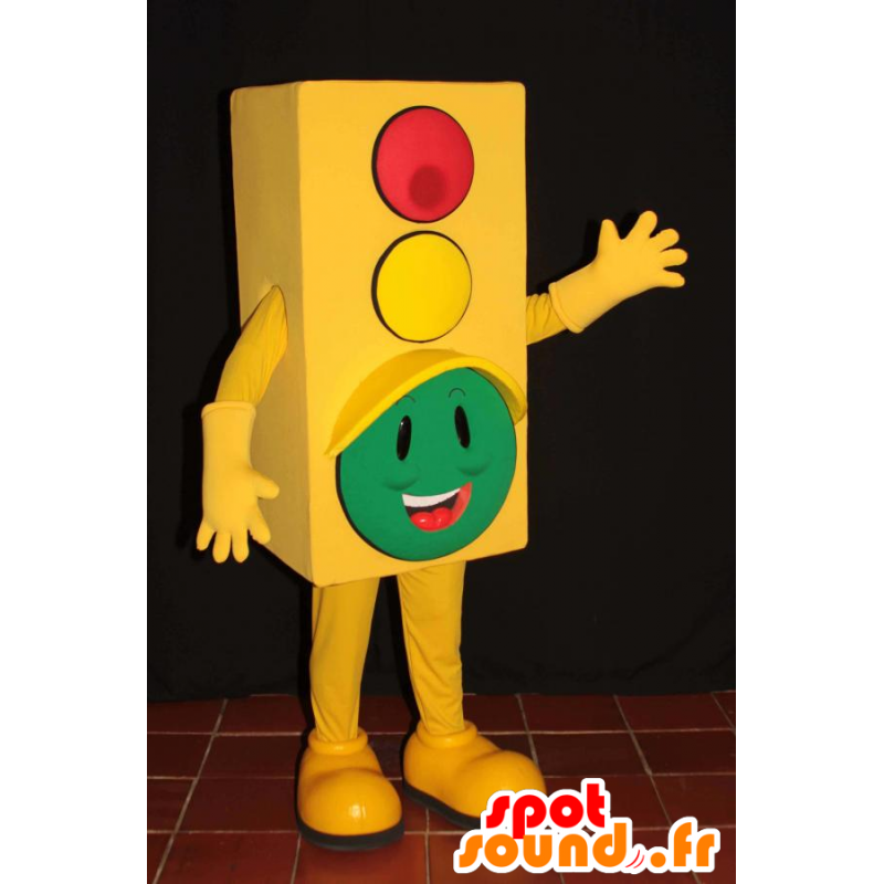 Yellow traffic light mascot with his head in the green - MASFR033002 - Mascots of objects