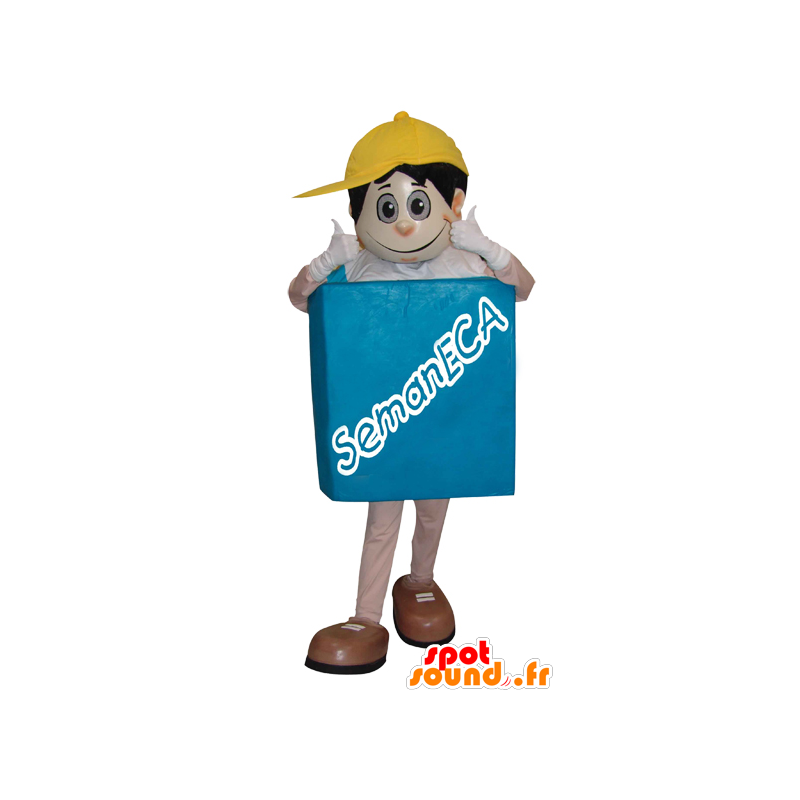 Mascotte de bonhomme avec un corps carré et une casquette jaune - MASFR033004 - Mascottes Homme