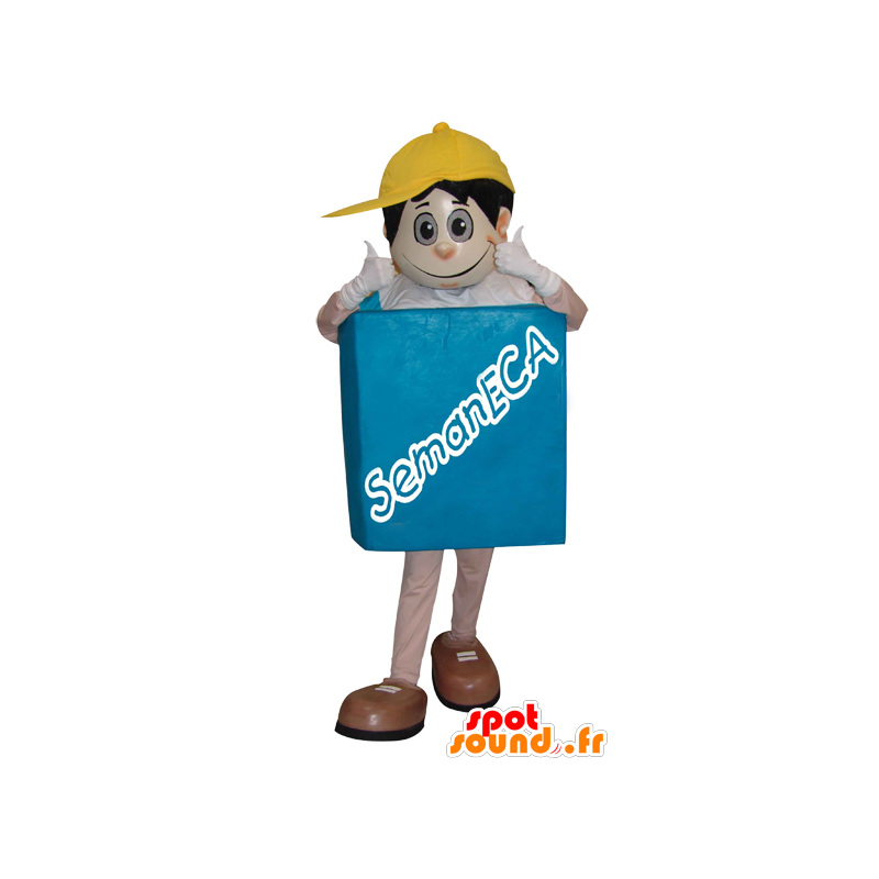 Snowman mascot with a square body and a yellow cap - MASFR033004 - Human mascots