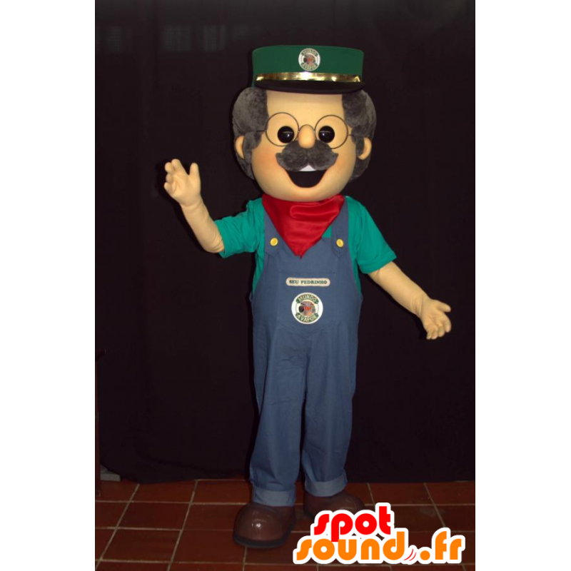 Mascot Mann in Overalls mit einer Kappe und einem Schal - MASFR033007 - Menschliche Maskottchen