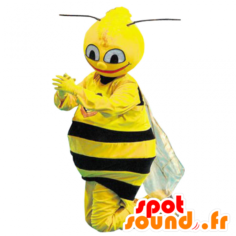 Mascotte ape nero e giallo realistico - MASFR033012 - Ape mascotte