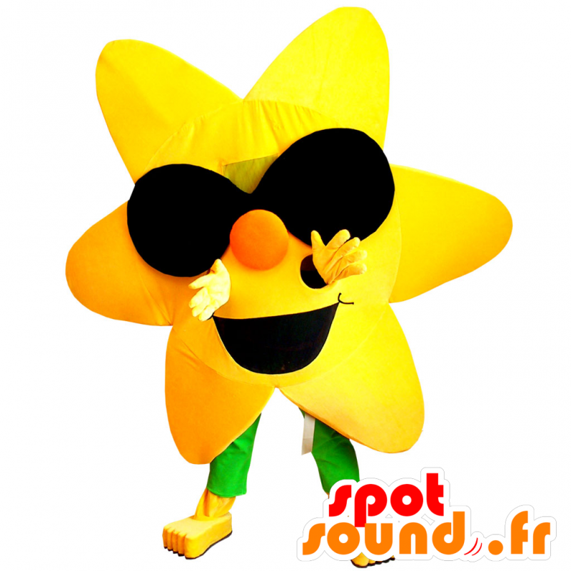 Mascot giant yellow flower with sunglasses - MASFR033013 - Mascots of plants