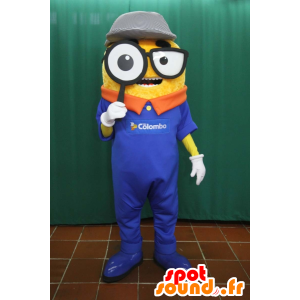 Detective man mascot with a magnifying glass and glasses - MASFR033016 - Human mascots