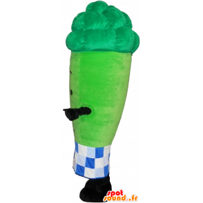 Mascot asparagi gigante verde e circondato da una carta a scacchi - MASFR033018 - Mascotte di verdure