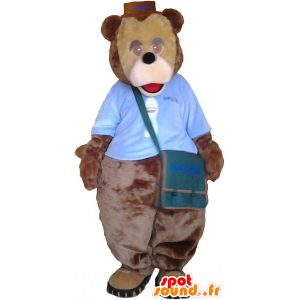 Stor brun bamse-maskot med en skoletaske - Spotsound maskot